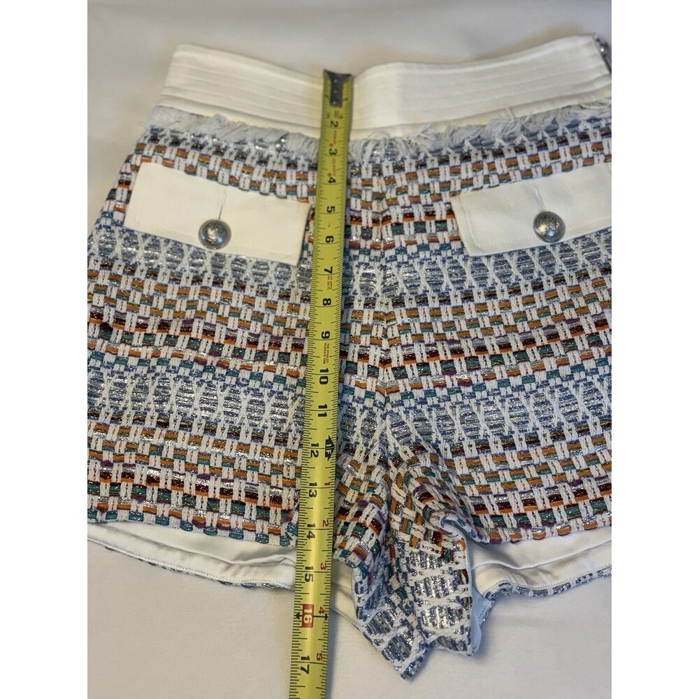 RAMY BROOK Bentley Multicolor Metallic Tweed Shorts 8 High Rise  Fringe Side Zip - Picture 11 of 16